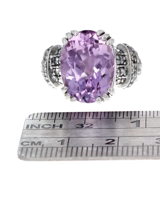 Fancy Oval Kunzite and Diamond Fashion Ring in White Gold